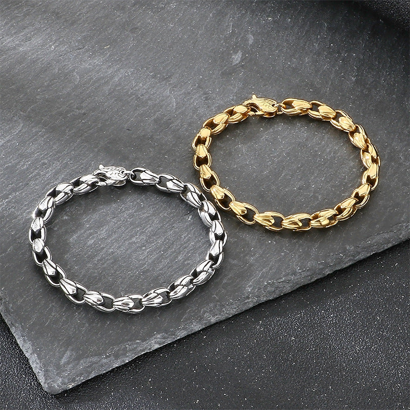 Vintage Punk Style Vacuum Plated 7mm Melon Seed Chain Pattern Spring Buckle Stainless Bracelet