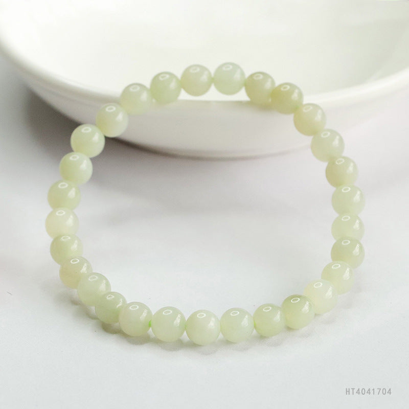 Qingshui Hetian Jade Round Bead Bracelet