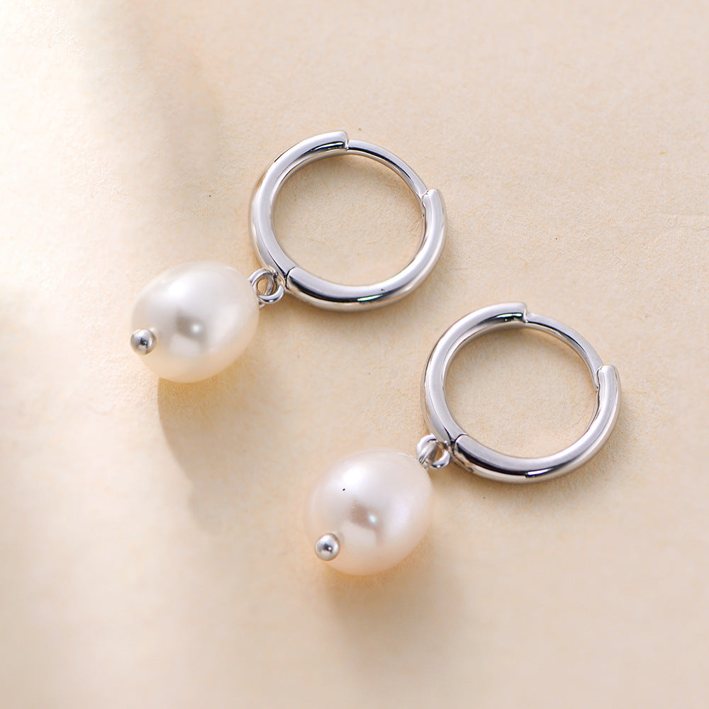 Planderful Pearl Pendant Earrings S925 Sterling Silver For Women Natural Pearl Retro Chic