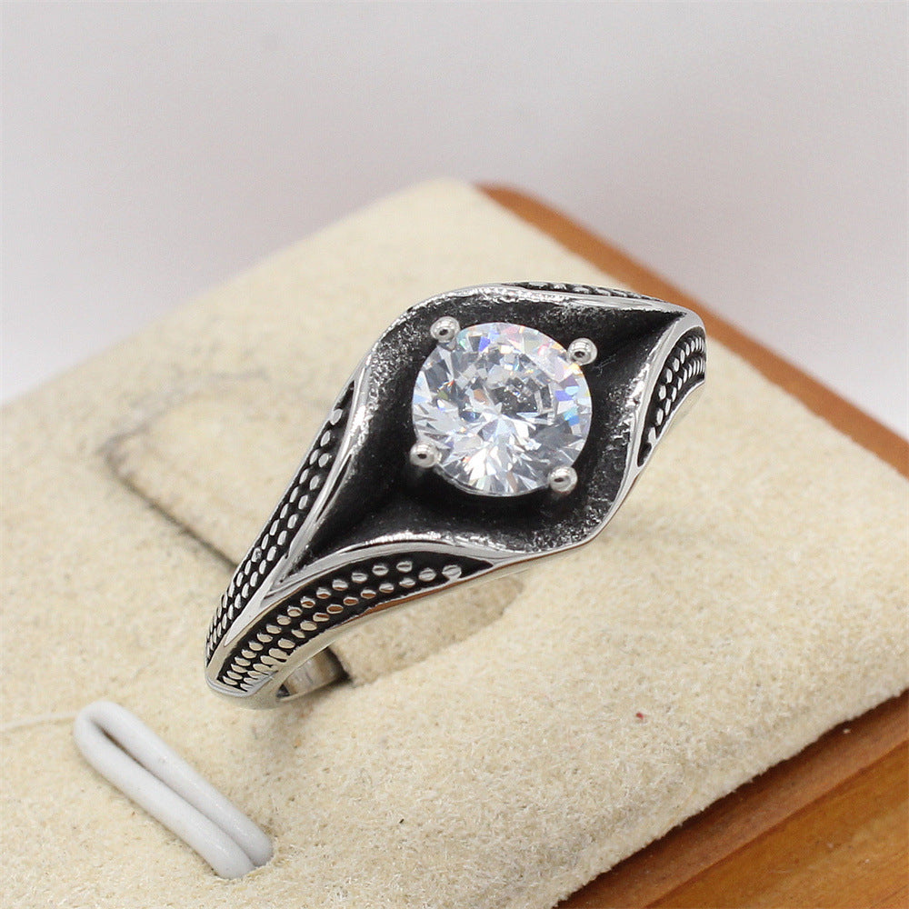 Planderful Everyday Genie Unisex Titanium Steel Ring with Zircon Inlay Personalized Retro European American Style