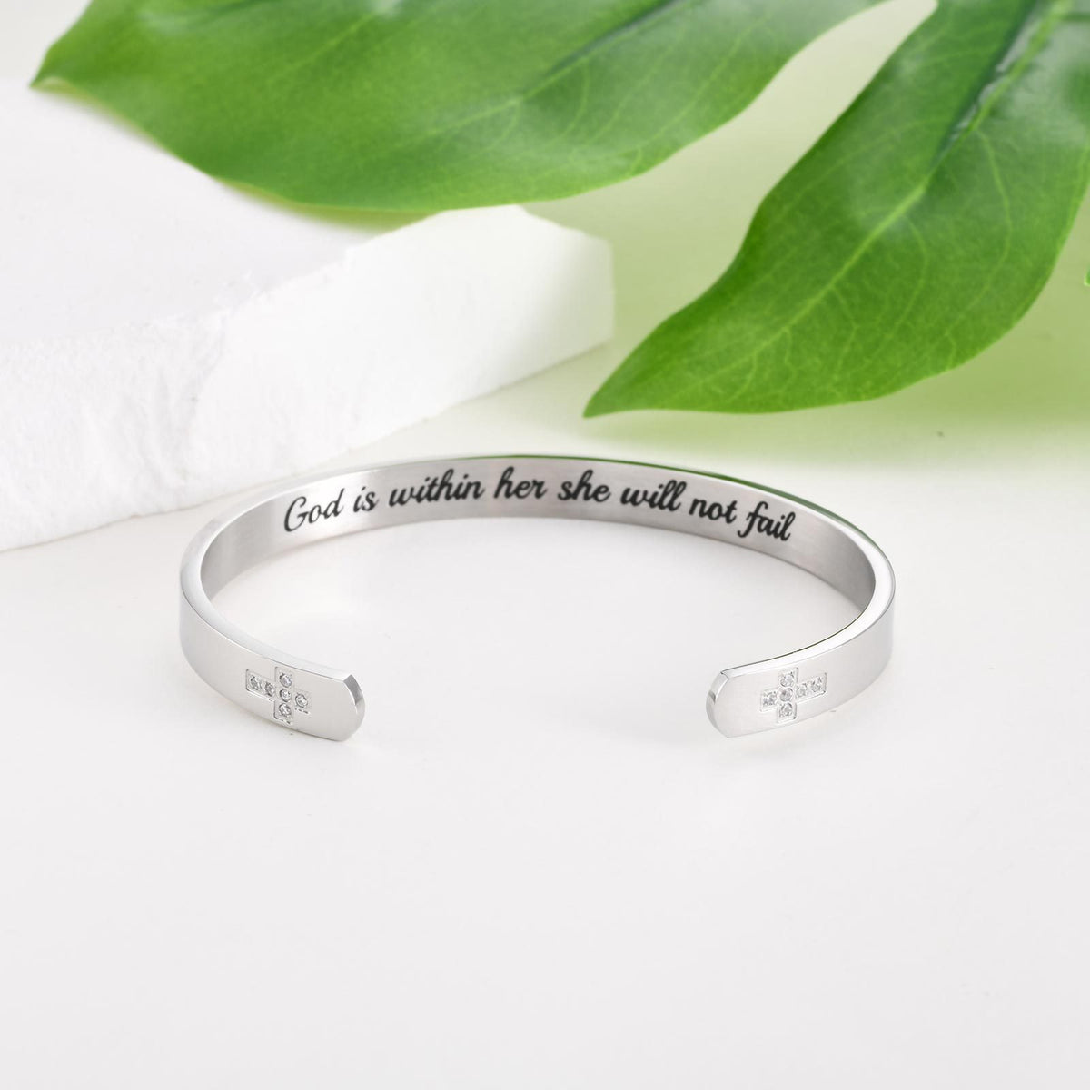Cross Adjustable Stainless Steel Bracelet for Women