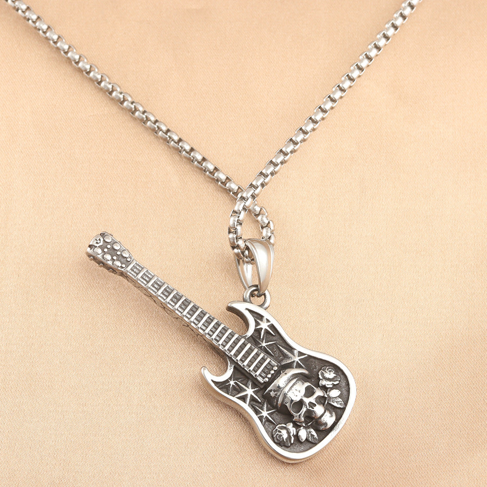 European And American Stainless Steel Skull Guitar Pendant