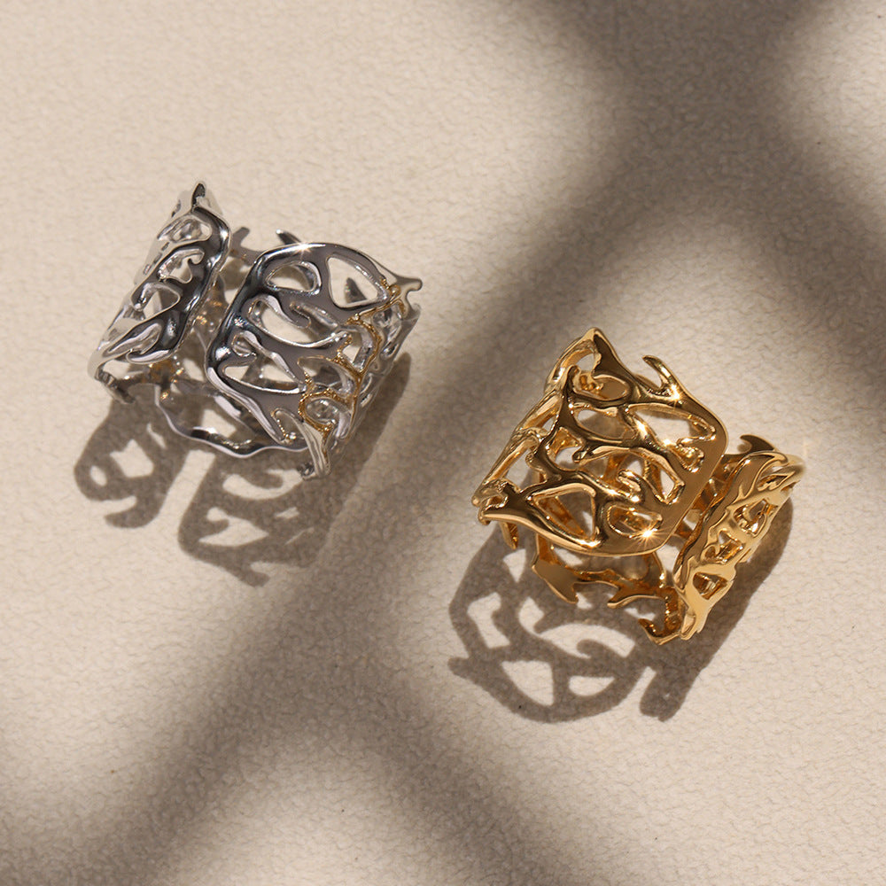 Planderful Coral Wide Open Ring For Women Stainless 18K Gold