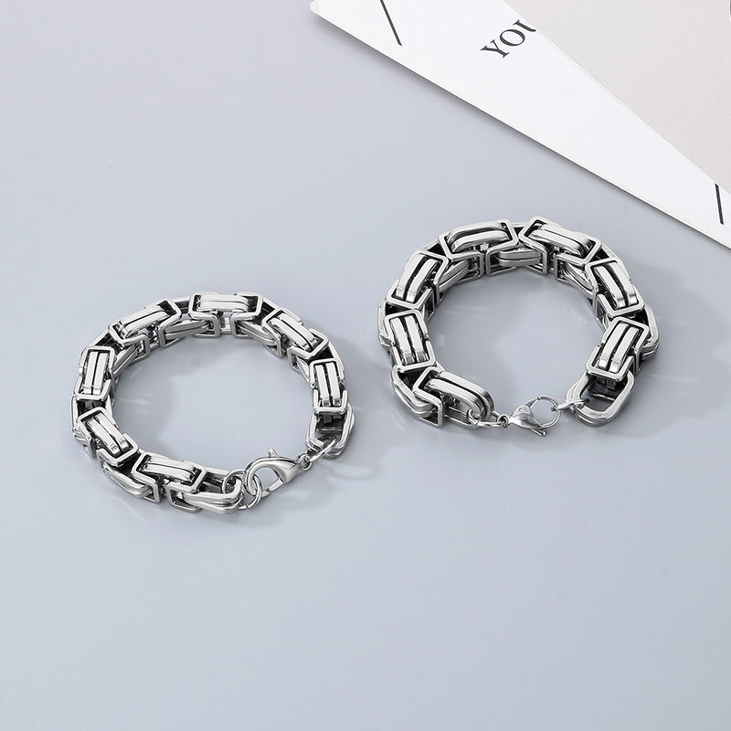 12/15mm Thick Chain Emperor Chain Men's Necklace Bracelet Hip-Hop Double-Piece Knot Chain Stainless