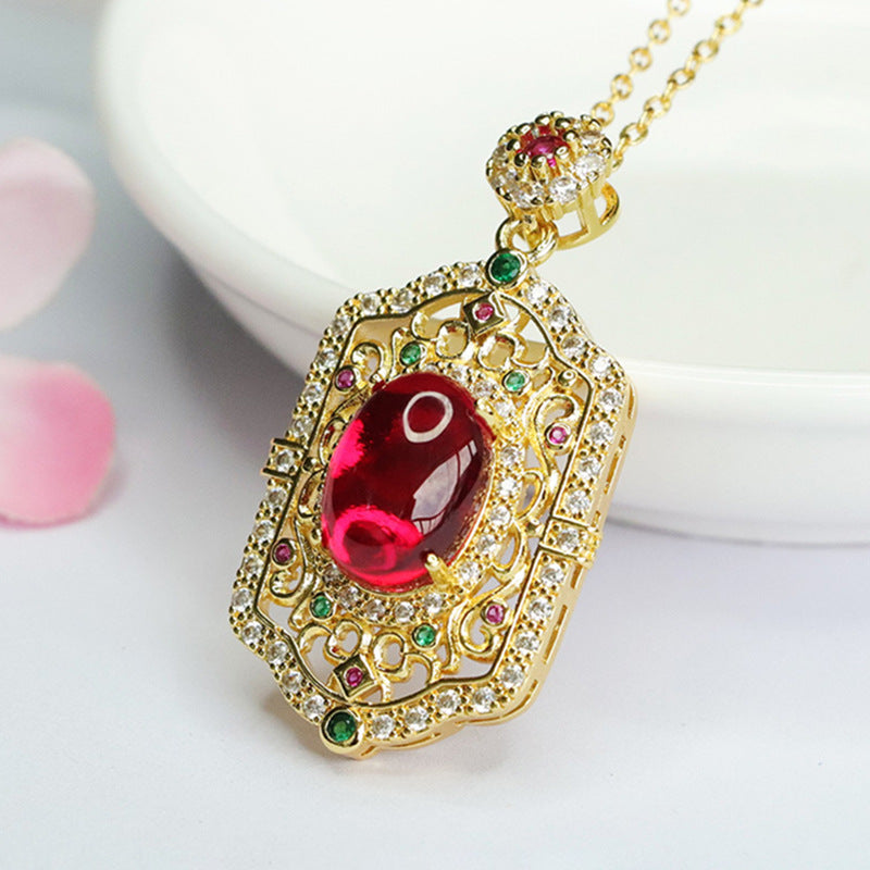 Lab-Grown Ruby Ruyi Motif Pendant — No Chain