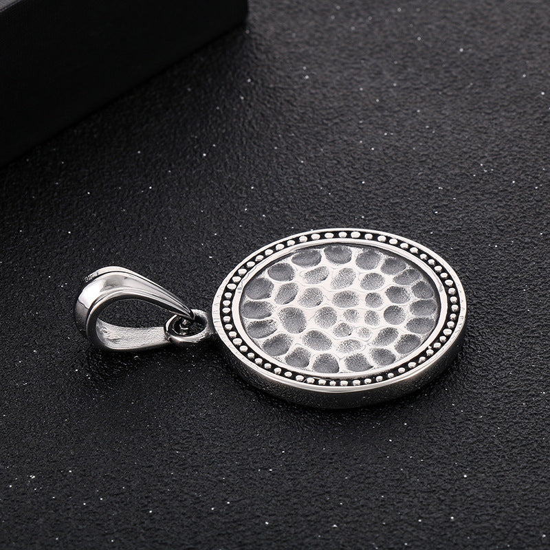 custom vintage hammer-style stainless steel men's pendant with unique knock pattern