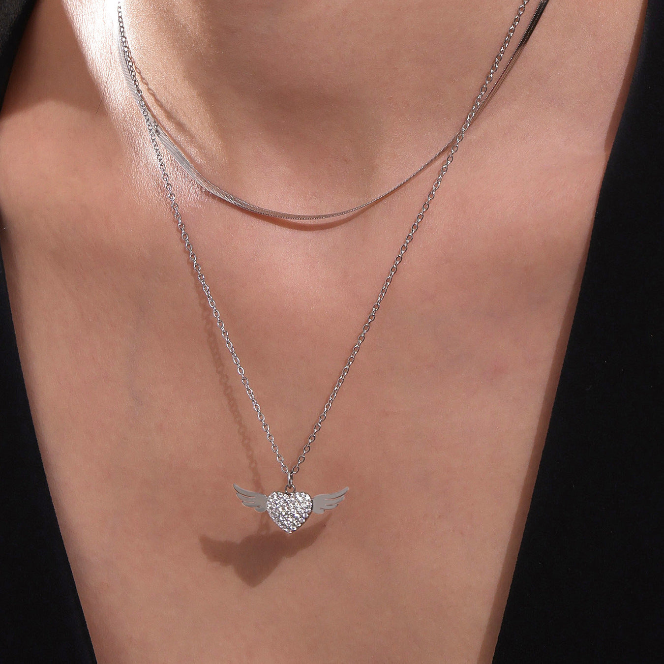 Planderful Zircon Wings Double Clavicle Necklace For Women