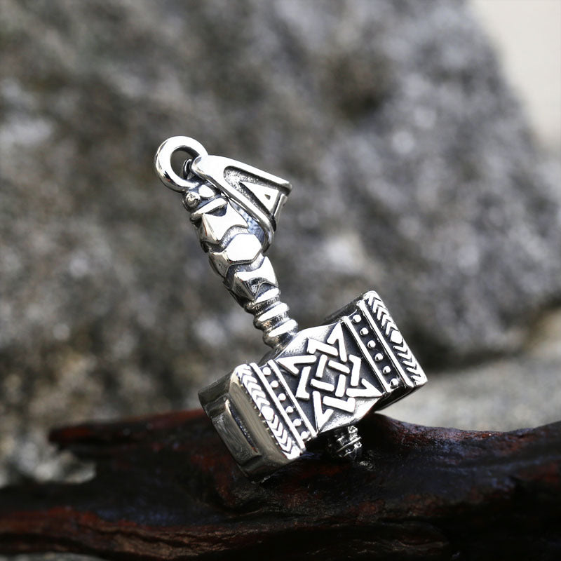 Titanium Steel Thor Hammer Pendant with Retro Celtic Knot Design for Men - Wholesale Collection