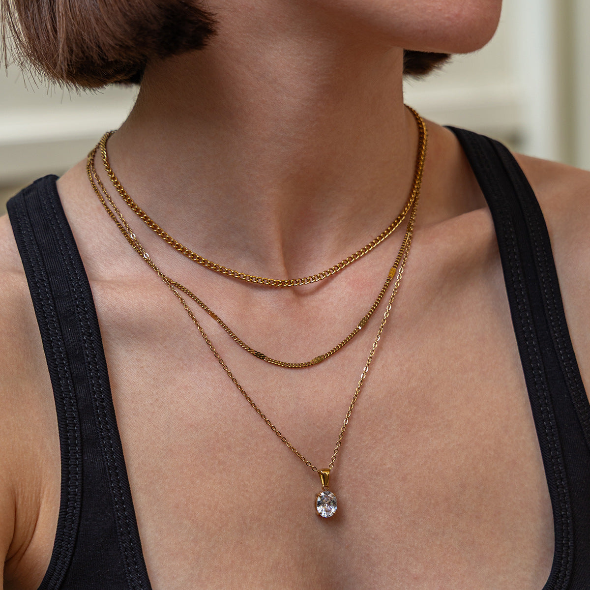 Europe And The United States Stacked Stainless Steel Snake Bone Chain Necklace
