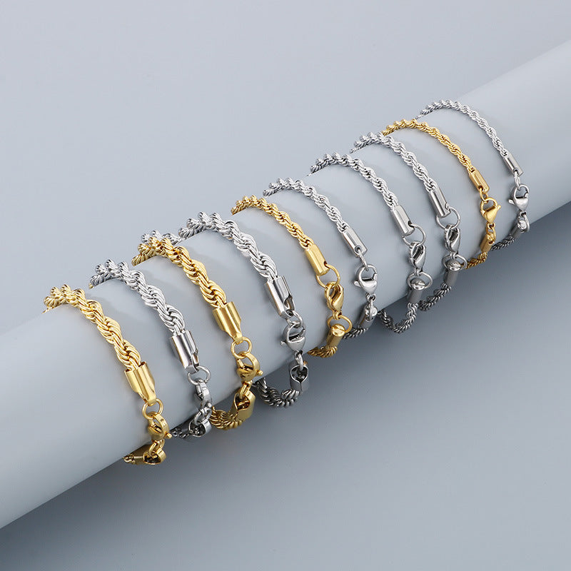 Planderful Jewelry Gold Twist Chain Bracelet In Titanium Steel Water Ripple Finish
