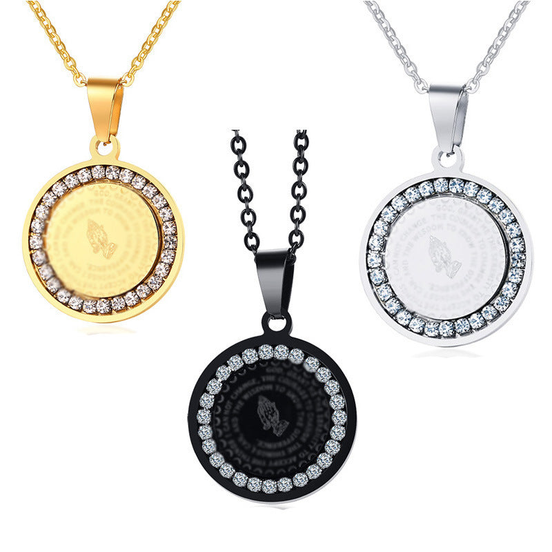 Stainless Steel Round Brand Pendant Necklace With Zircon