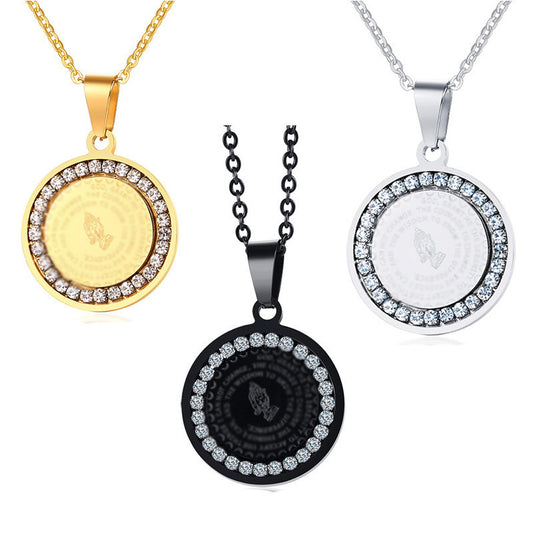 Stainless Steel Round Brand Pendant Necklace With Zircon