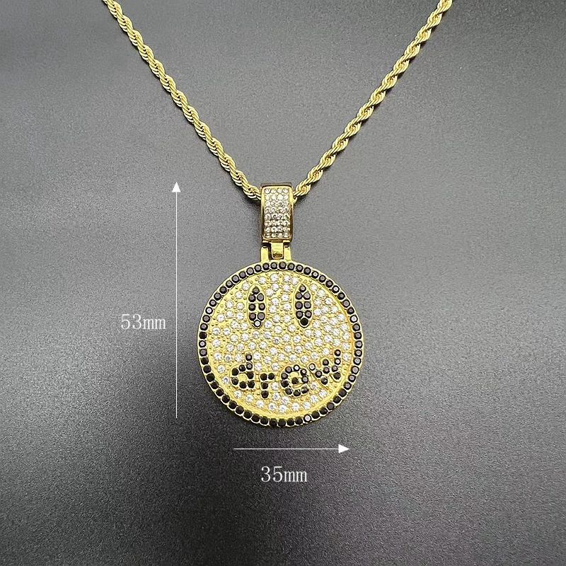 Planderful Smiley Face Necklace Trendsetting Unisex Stainless Steel Gold Plated Pendant For Men And Women