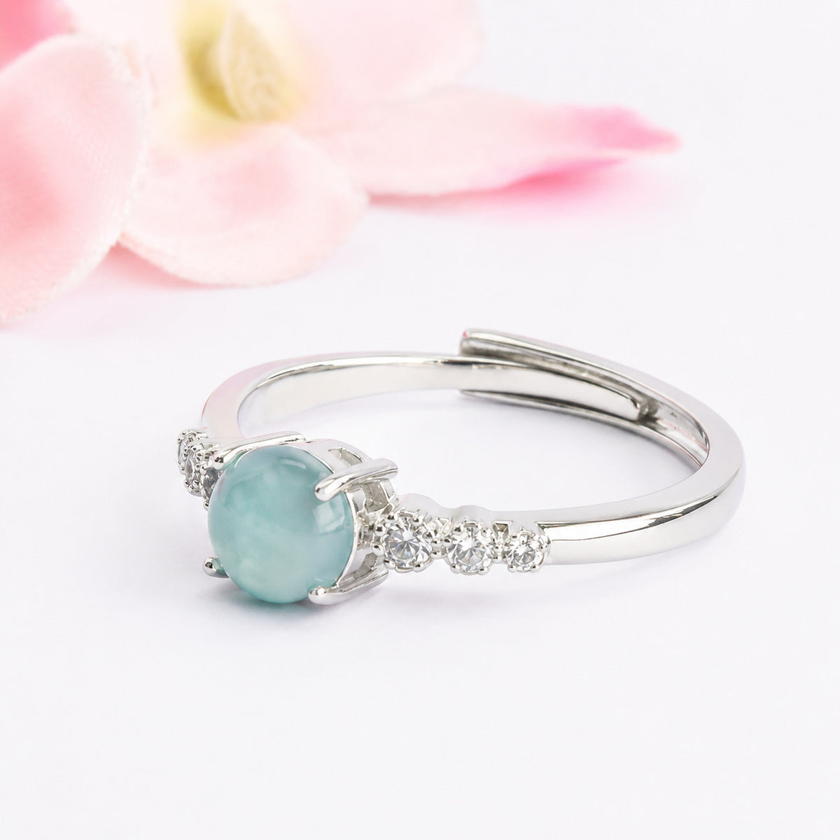 Blue Water Jadeite Six-Accent Ring