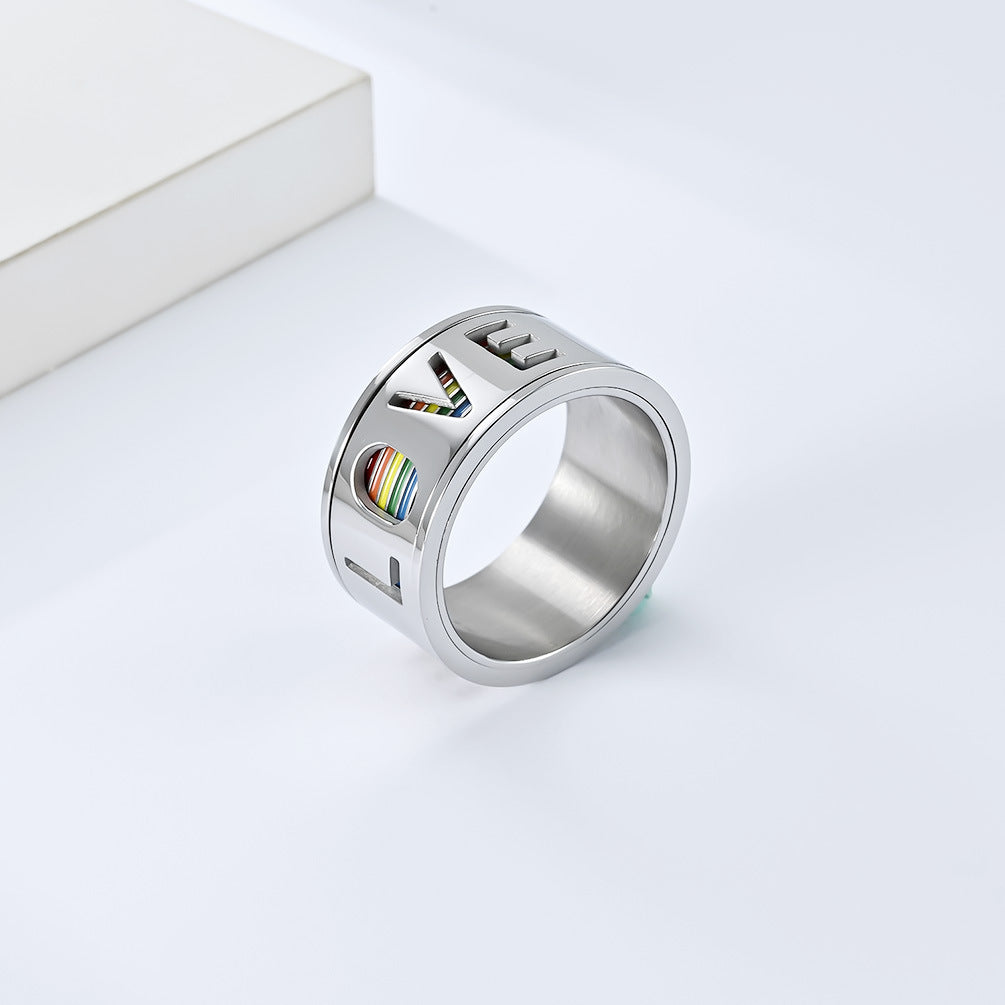 Rotating Rainbow Flag Ring Planderful For Men Stainless Steel Large Size Personalized Jewelry