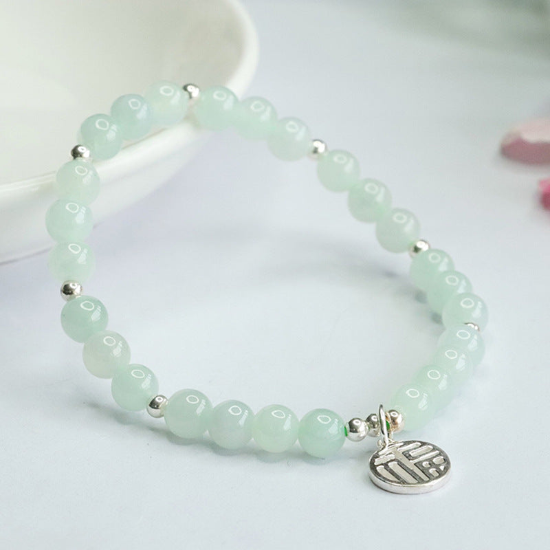 Jadeite Round Bead & Fu Plaque Bracelet