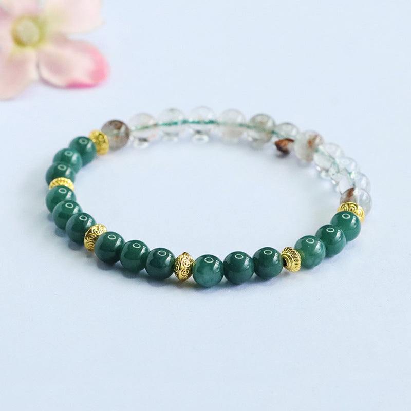 Blue Water Jadeite Green Phantom Beaded Bracelet