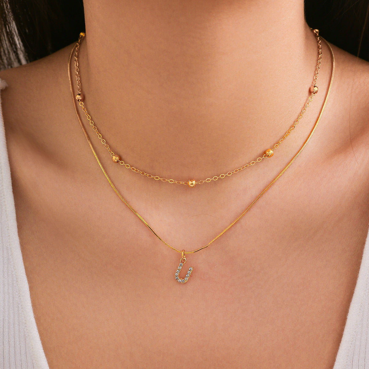 Elegant Diamond-Lined Letter Pendant Necklace with Snake Bone Chain