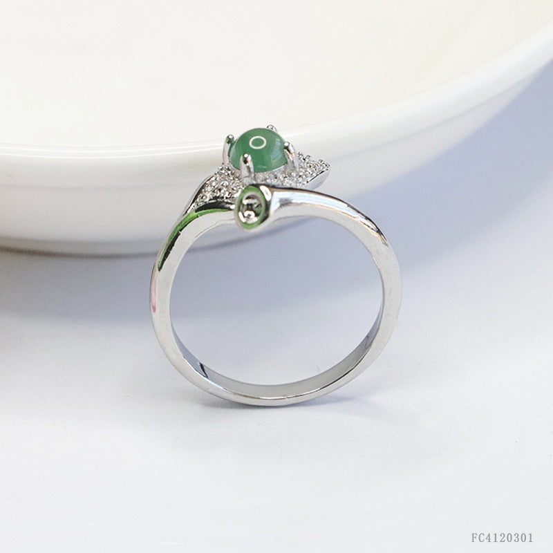 Blue Water Jadeite Leaf 5 mm Ring
