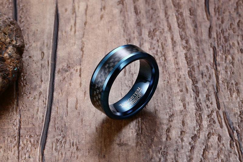 Tungsten Steel Jewelry Men's Tungsten Ring Carbon Fiber Blue