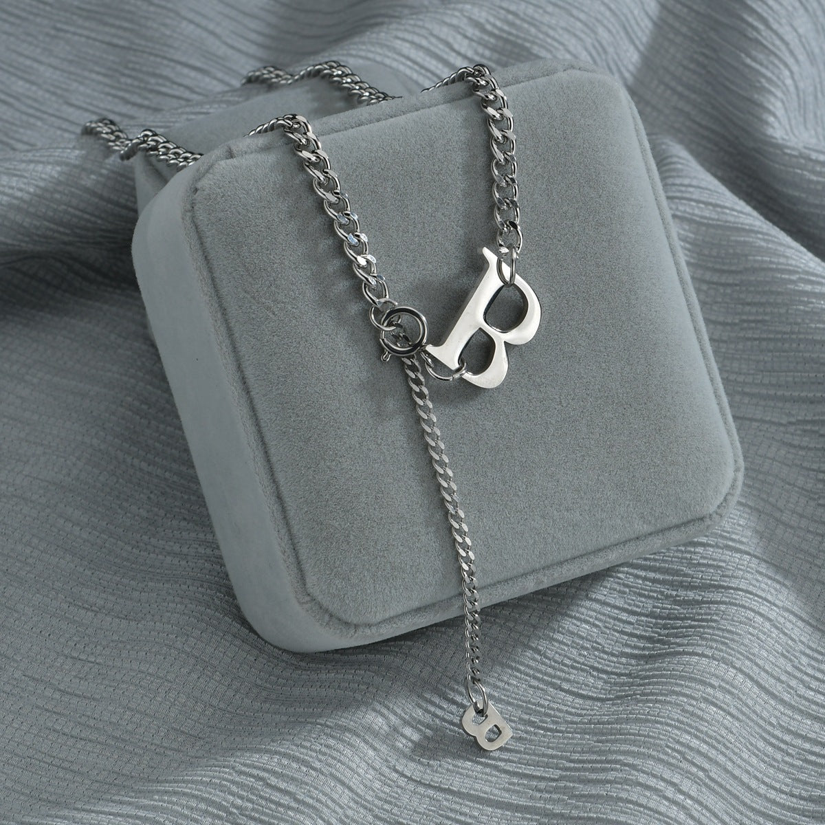 B-Shaped Stainless Steel Hip-Hop Couple Necklace