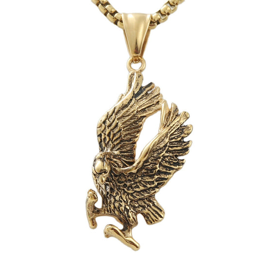 Trendy Titanium Steel Gold Eagle Pendant Necklace for Men - Retro Animal Jewelry