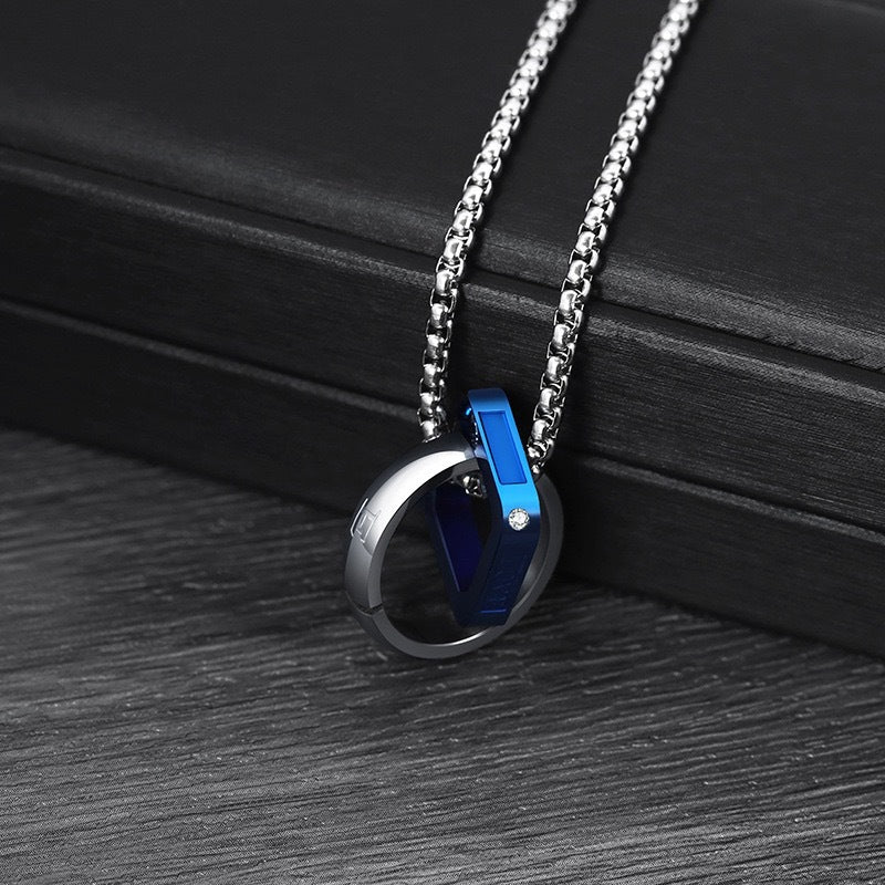 Planderful Everyday Genie Mens Titanium Steel Double Ring Necklace Does Not Fade Versatile Everyday Jewelry for Him