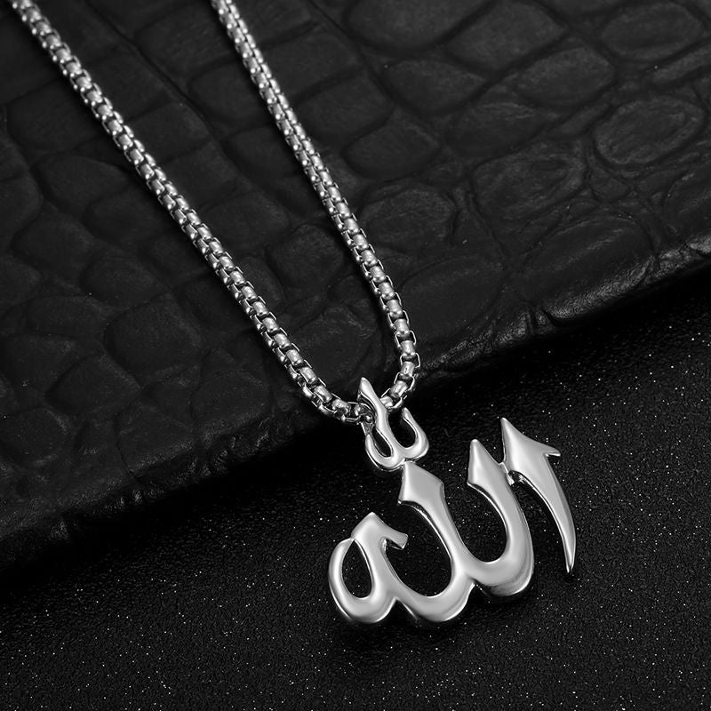 Planderful Religious Letter Pendant Necklace Stainless Steel Gold Plated Glossy Finish For Believers