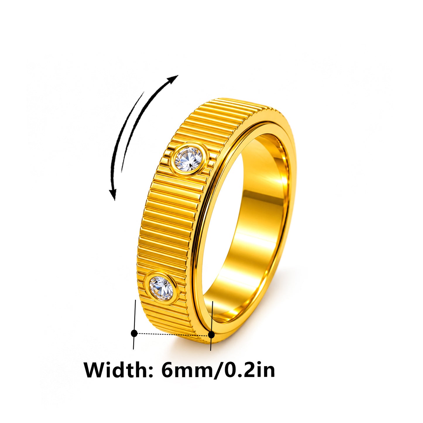 Planderful Premium Rotatable Zircon Ring Stainless Steel Unisex Gear Design For Couples Gift