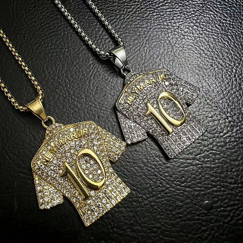 Planderful Football Jersey Pendant Necklace No 10 Titanium Steel Gold Plated Zircon Hip Hop Style
