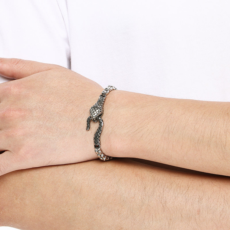 Punk Style Snakehead Layered Chain Men's Titanium Steel Bracelet