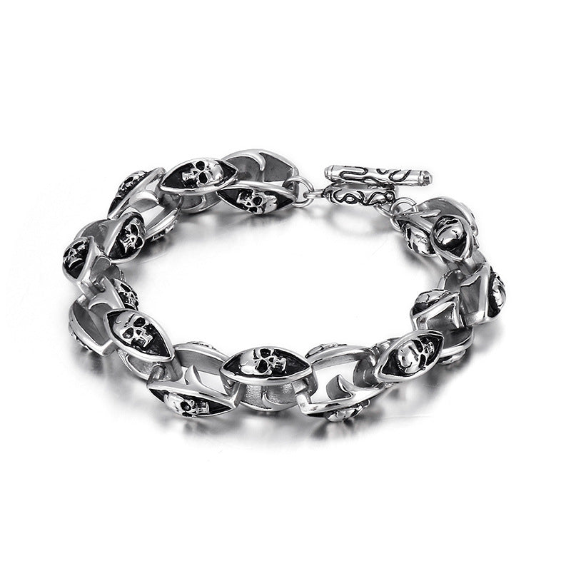 Rock Hip-Hop Style Stainless Steel – Double-Layer Skull Men's Bracelet