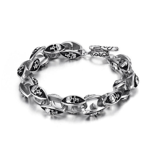 Rock Hip-Hop Style Stainless Steel – Double-Layer Skull Men's Bracelet