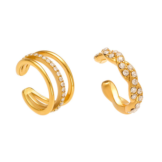 Planderful Women Zircon Ear Bone Clip Earrings 18K Gold