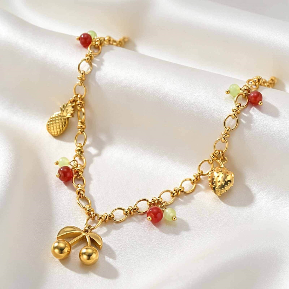 Stainless Steel Vacation Wind Sweet Strawberry Cherry Pineapple Necklace Multi-Element