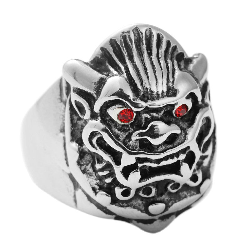 Titanium Steel Retro Animal Rings for Men - Lion and Unicorn Designs in Punk Style