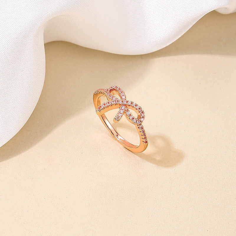 Micro Sparkling Bow Zircon Copper Ring - Stylish Women's Daily Jewelry