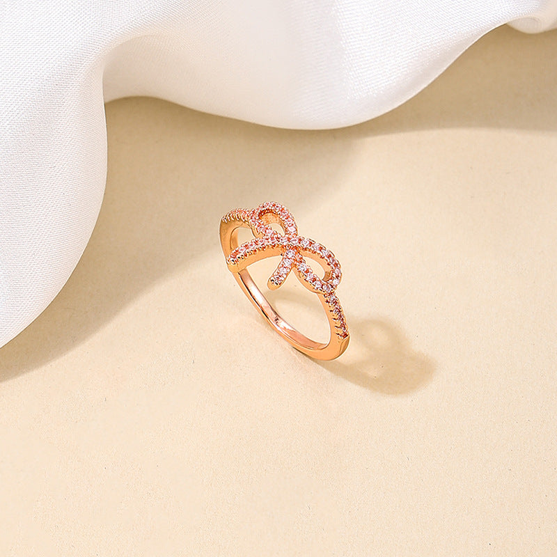 Micro Sparkling Bow Zircon Copper Ring - Stylish Women's Daily Jewelry