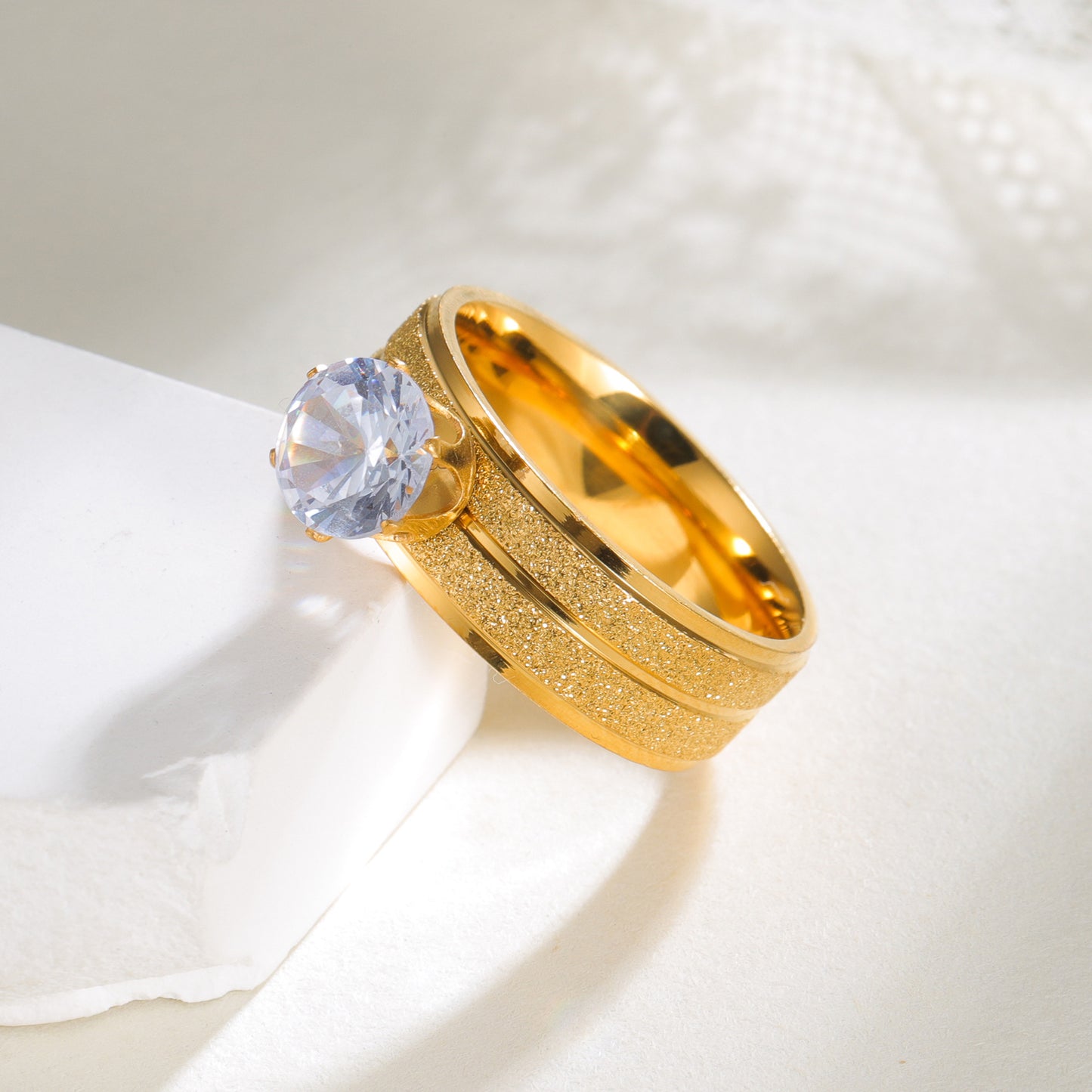 Planderful Gold Matte Stainless Zircon Ring For Women