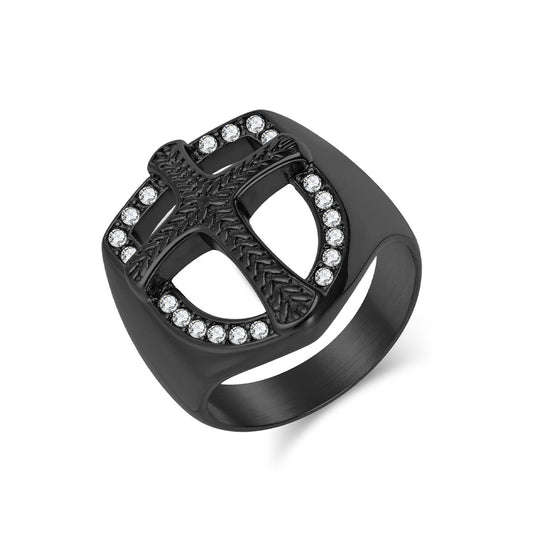 Planderful Everyday Genie Shield Cross Ring For Men Personalized Zircon Jewelry Retro European American Style