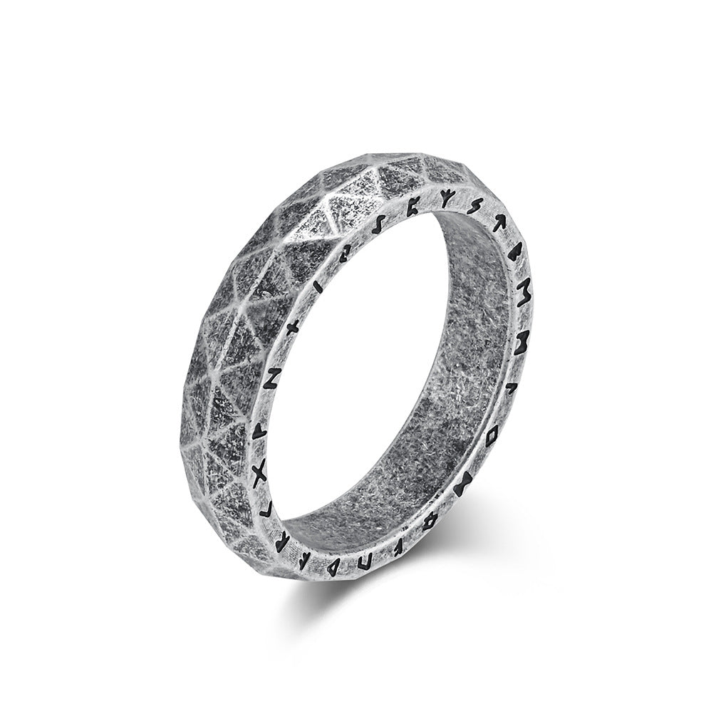 Titanium Steel Ring For Mens Nordic Retro Rhombus Viking Text Design Planderful Everyday Genie