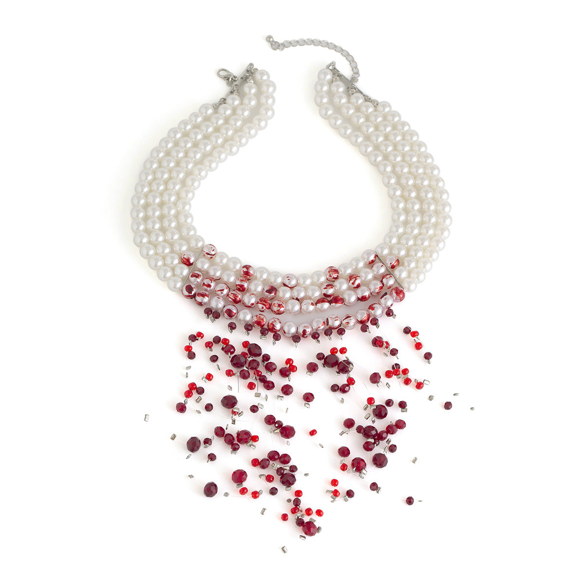 Gothic Pearl Crystal Blood-Drip Choker