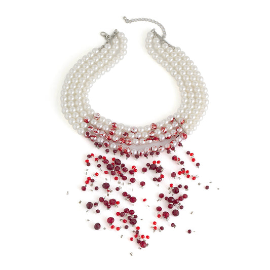 Gothic Pearl Crystal Blood-Drip Choker