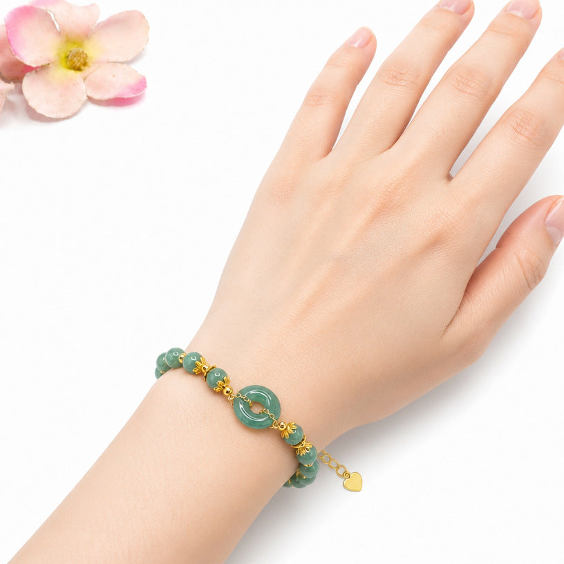 Blue Water Jadeite Donut Bead Beaded Bracelet