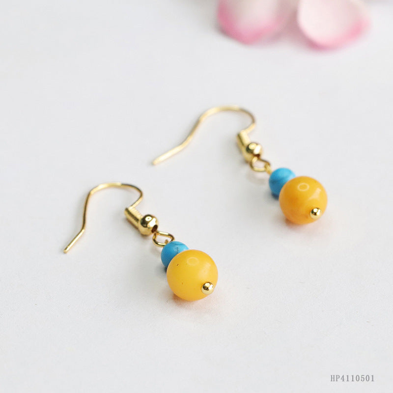 Yellow Beeswax Amber Bead Drop Earrings