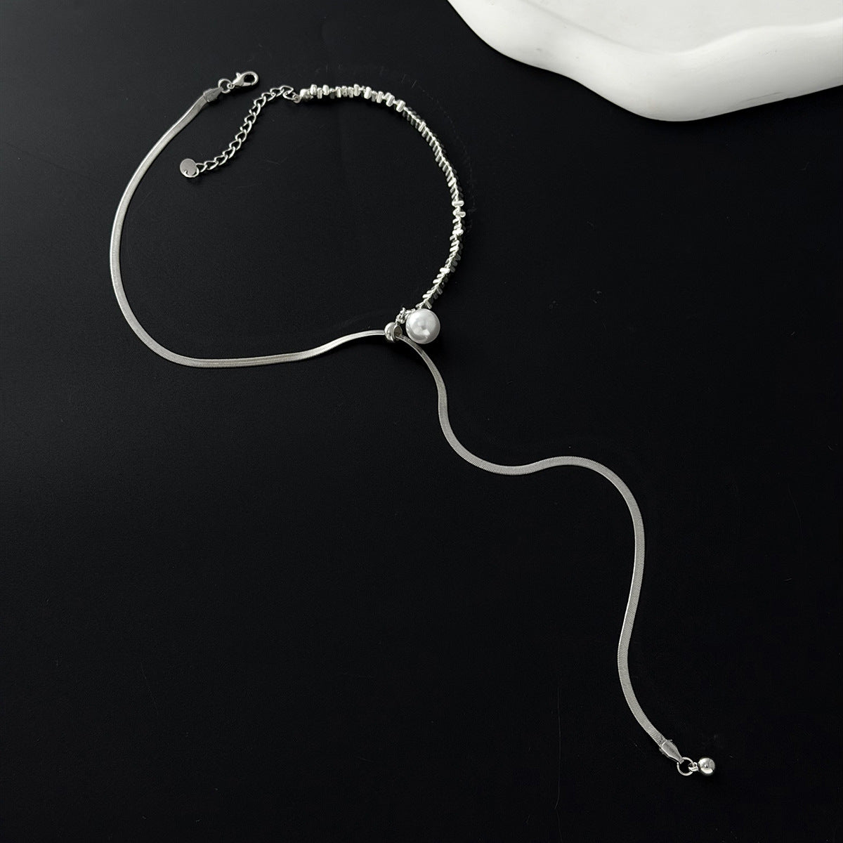 Adjustable Pearl & Snake Chain Necklace
