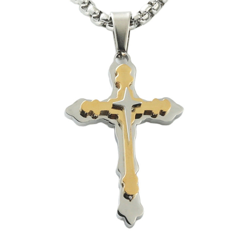 Personalized Retro Titanium Steel Cross Pendant Necklace for Men - Trendy Stainless Steel Design