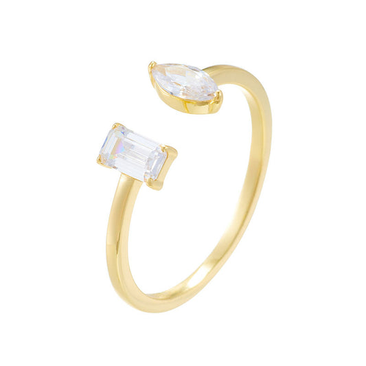 Marquise and Rectangle Zircon Openning Silver Ring