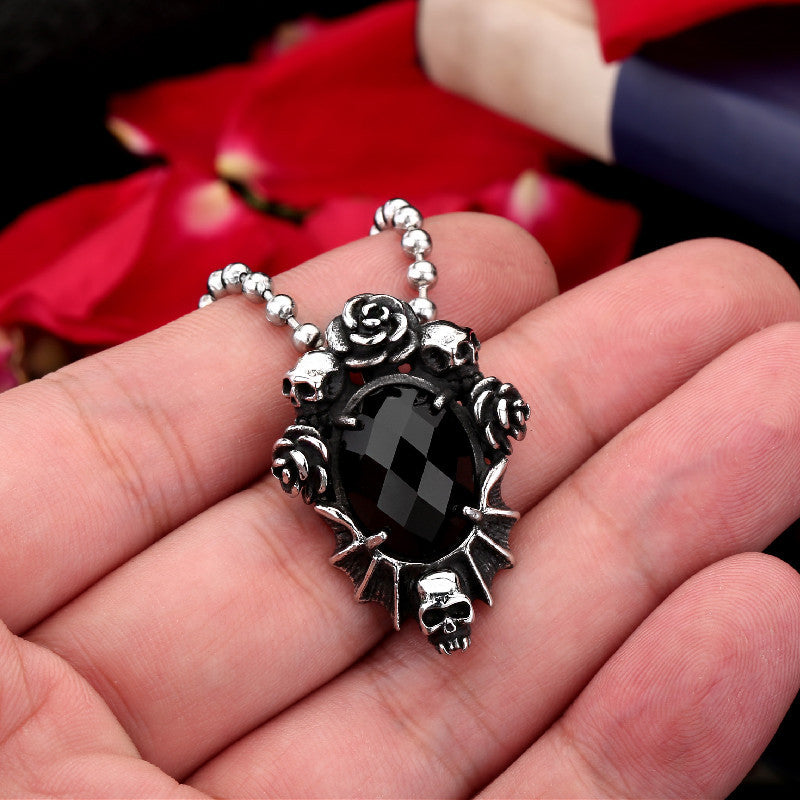 Retro Skull Stone Inlaid Titanium Steel Pendant Jewelry for Men - European and American Style