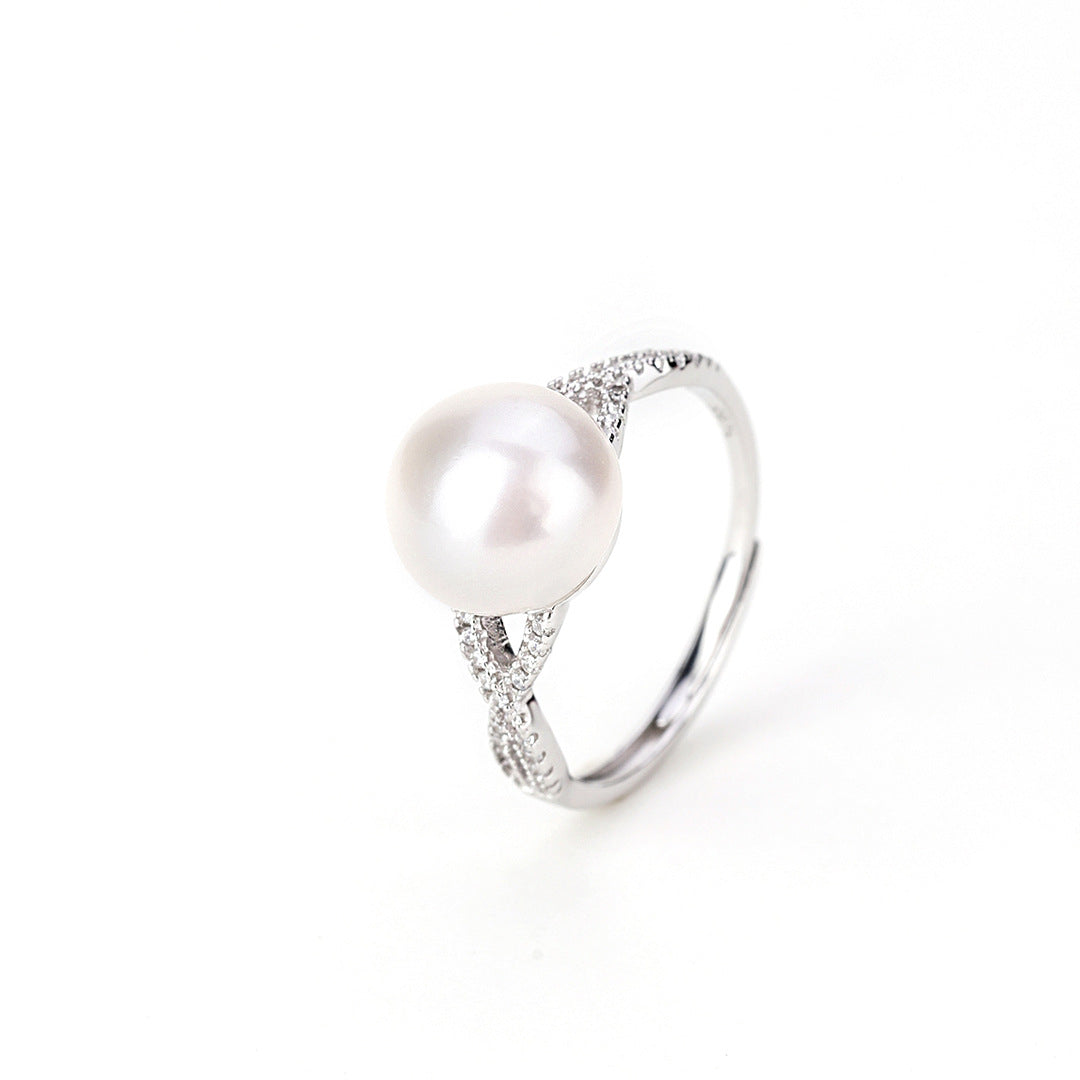 S925 Sterling Silver Freshwater Pearl Möbius Ring — Adjustable